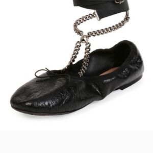 Valentino Garavani 
Crackled Calfskin Rockstud Chain Ankle Ballerina Flats 39